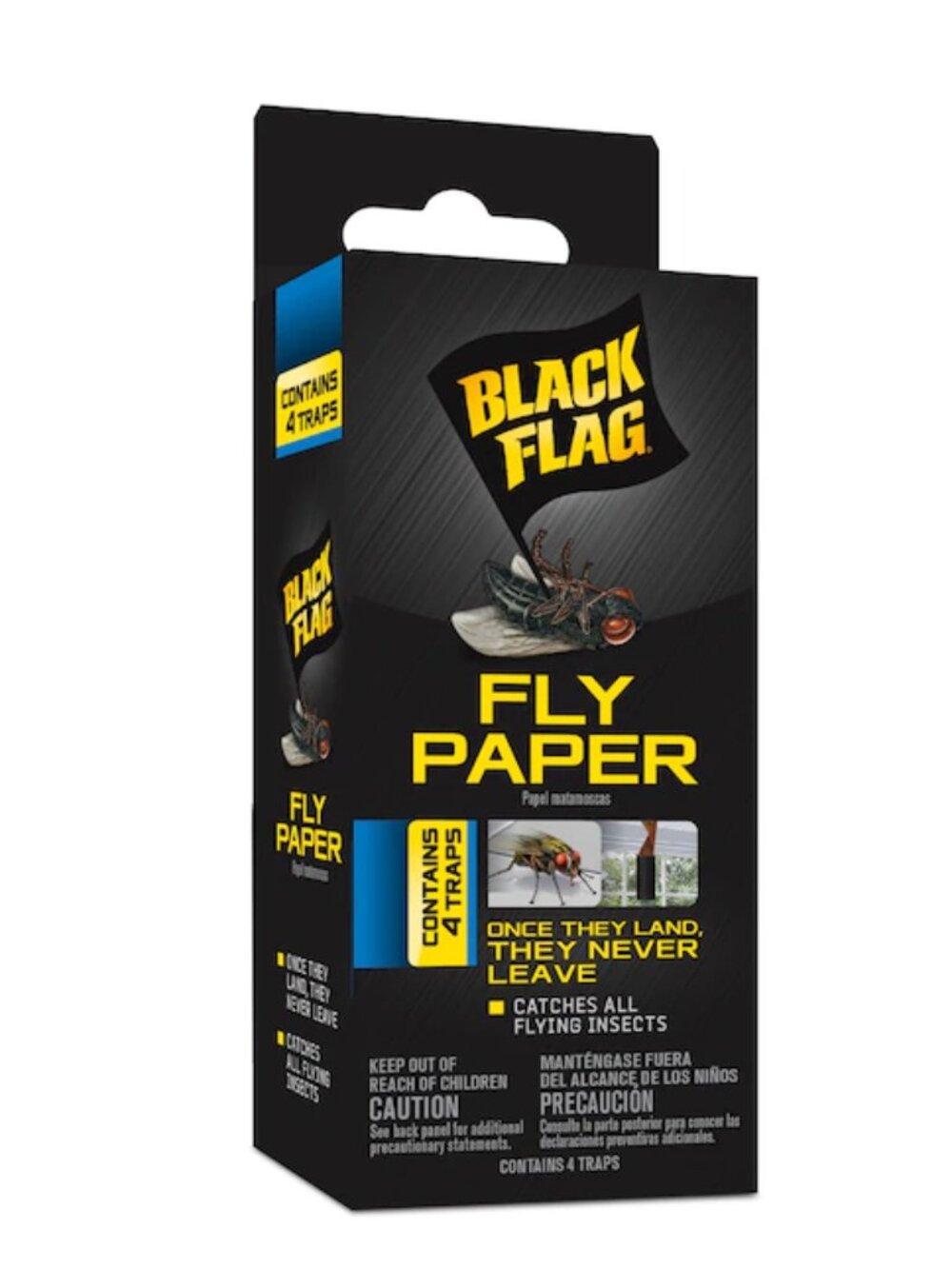 NEW Black Flag Fly Paper Indoor / Outdoor Glue Flying Insect Trap 4 Pack